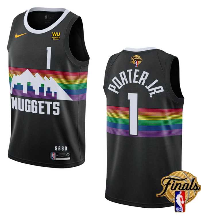 Men%27s Denver Nuggets #1 Michael Porter Jr. Black 2023 Finals City Edition Stitched Basketball Jersey Dzhi